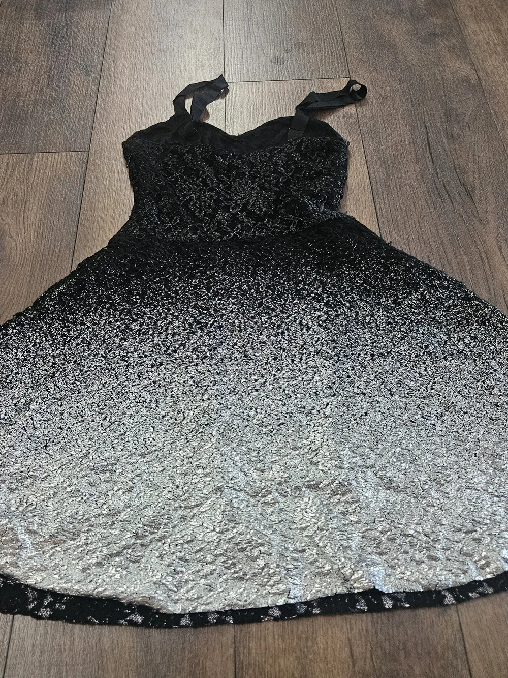 Black to Silver Ombre Lace Fit & Flare Dress